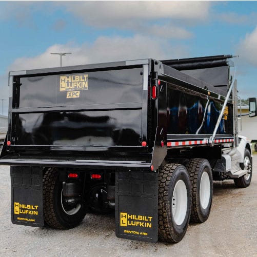 Rear view of Hilbilt-Lufkin XPC dump body truck featuring commercial-grade steel dump body construction